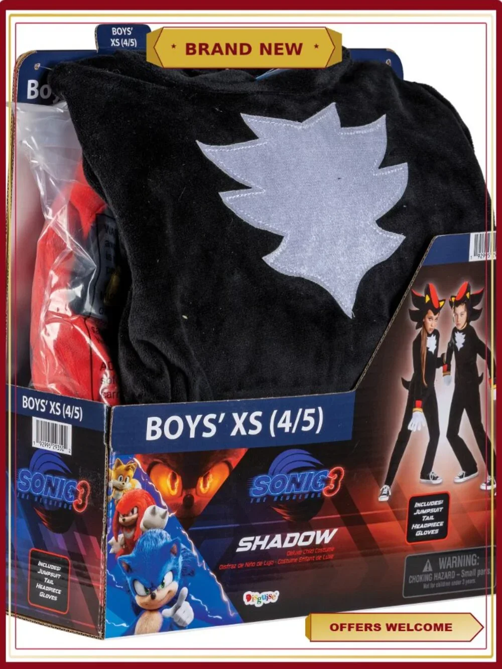 Sonic Shadow Deluxe Costume for Boys Size XS Panne Jumpsuit